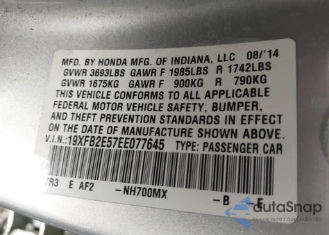 2014 Honda Civic Lx из США, поврежденный, VIN 19XFB2E57EE077645